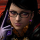 Bayonetta puts her finger on her glasses as she looks at Taylor's latest tweets.